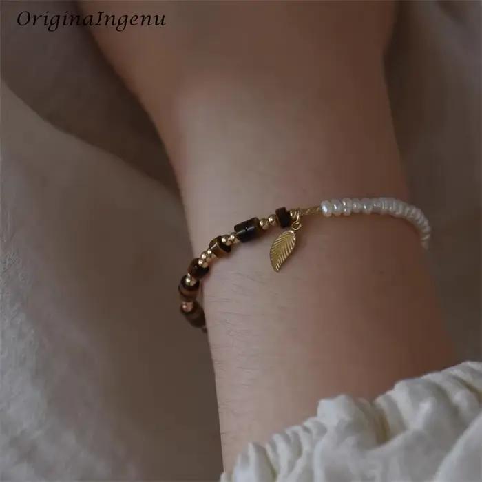 Bracelet de Perles Naturelles Rempli d'Or 14K, Fait à la Main, Quartz, Étanche, Bijoux Boho