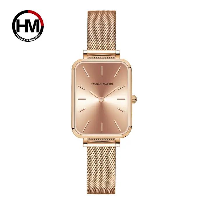 Rectangle ultra-mince nordique Style Simple japon mouvement à Quartz mode acier inoxydable maille ar