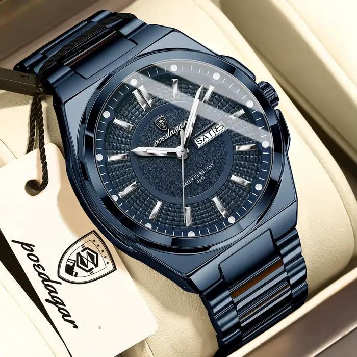 POEDAGAR Top Business hommes montre-bracelet en acier inoxydable étanche lumineux décontracté homme