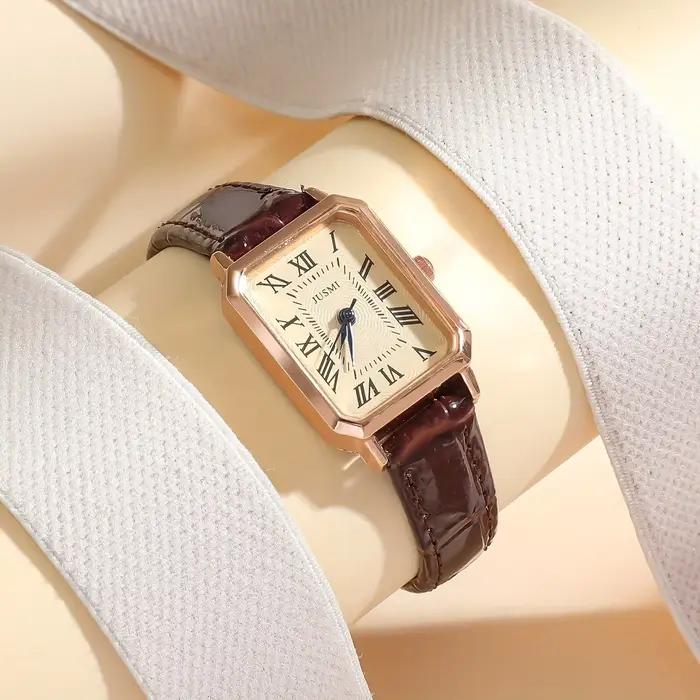Montre à Quartz à pointeur rectangulaire décontracté, mode Rome analogique rétro en cuir PU pour fem
