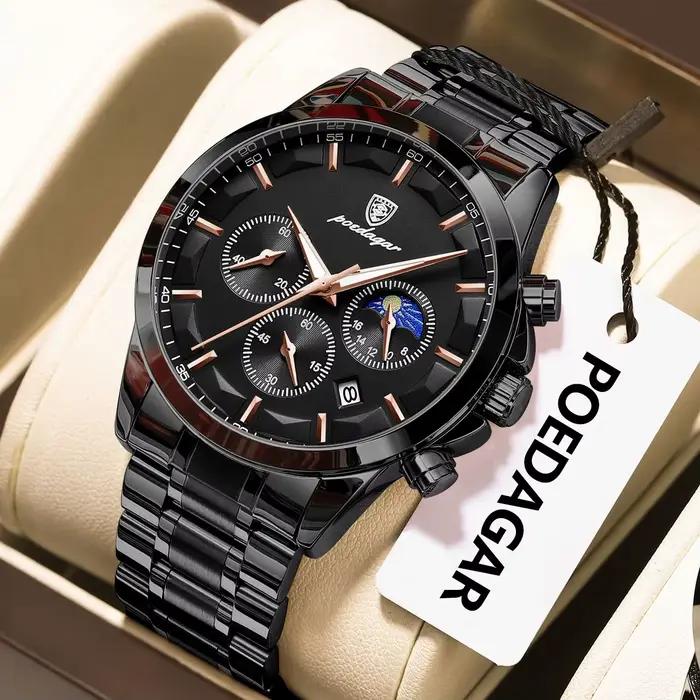 POEDAGAR Top mode hommes montres étanche lumineux en acier inoxydable hommes montre-bracelet chronog