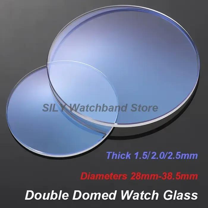 Verre de montre double dôme AR bleu transparent, diamètres de 1,5/2,0/2,5 mm d'épaisseur, 28 mm-38,5