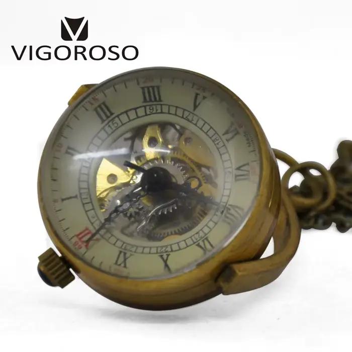 Montre De poche mécanique Vintage avec chaîne rétro en laiton Steampunk boule rotative Style verre s