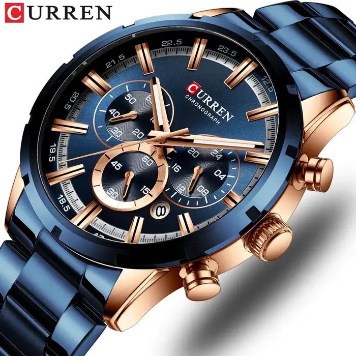 Curren montre pour hommes cadran bleu bracelet en acier inoxydable Date hommes d'affaires montres ét