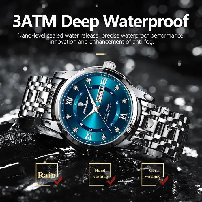 POEDAGAR luxe à la mode homme montre-bracelet étanche en acier inoxydable lumineux hommes montre Dat