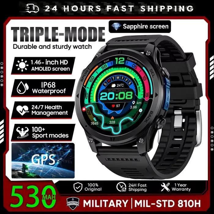 Nouvelle montre connectée GPS 2026 avec suivi de trajet, écran HD 1,46”, boussole, étanchéité IP68,