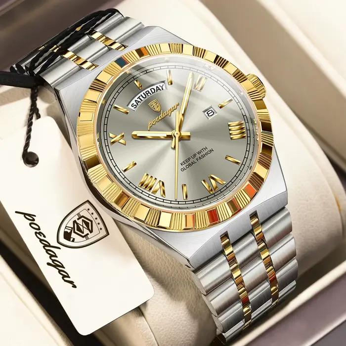 POEDAGAR mode affaires montre pour hommes lumineux étanche semaine Date luxe homme montre-bracelet e