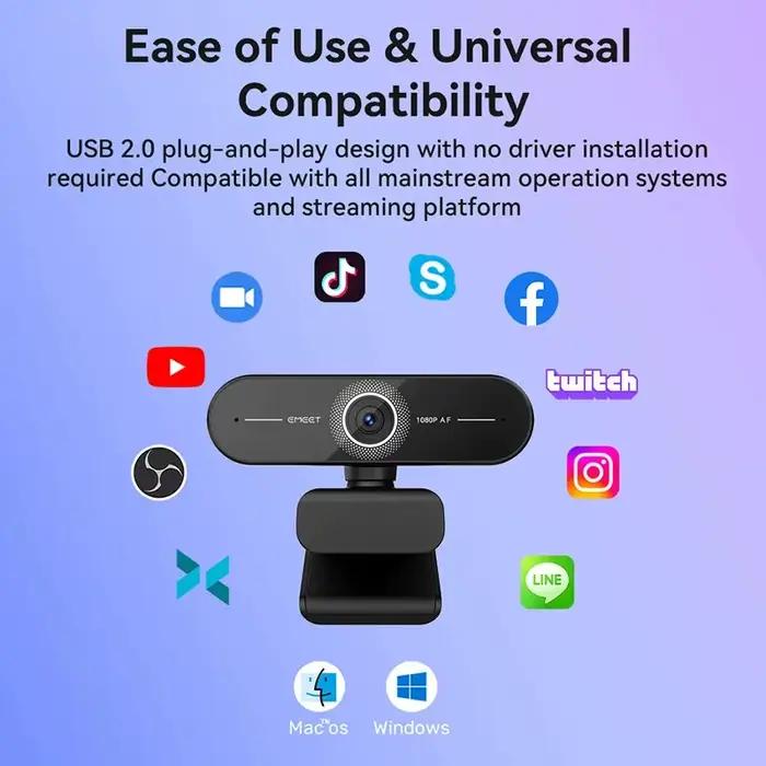 Webcam 4K avec autofocus, caméra Web 1440P 2K, 1080P 60fps, EMEET C60E, caméra USB 4K pour ordinateur, pour streaming/appels vidéo/réunions en ligne