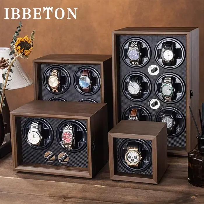 IBBETON Boîte à montres automatique en bois grain noyer noir