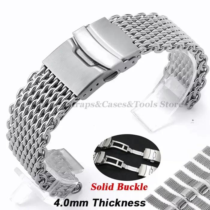 Bracelet de montre requin 4.0mm d'épaisseur pour Seiko pour Omega 18mm 20mm 22mm 24mm bracelet en acier massif maille Sport plongée bracelet de montre de luxe
