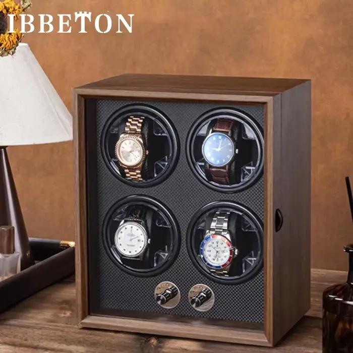 IBBETON Boîte à montres automatique en bois grain noyer noir
