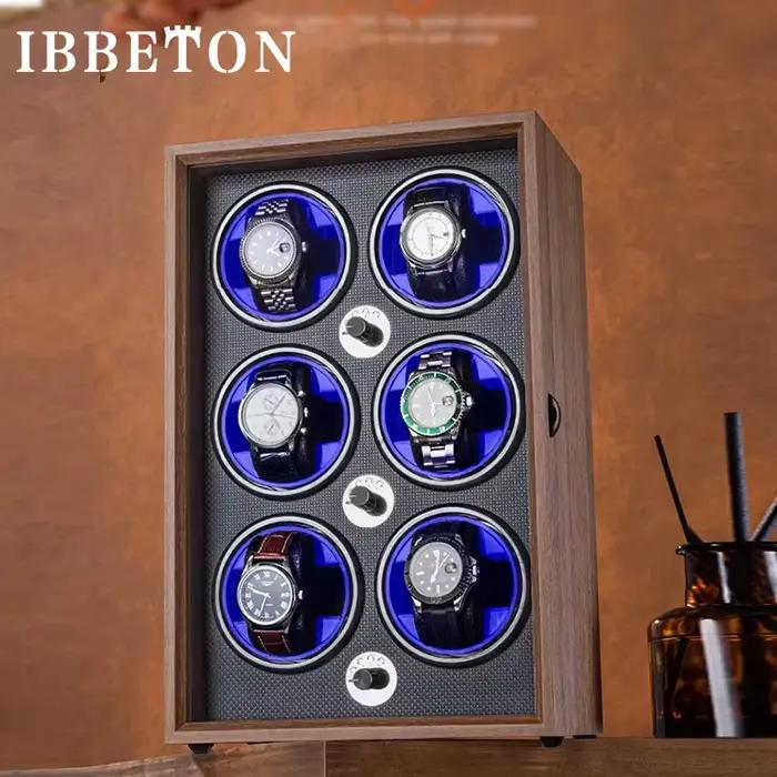 IBBETON Boîte à montres automatique en bois grain noyer noir
