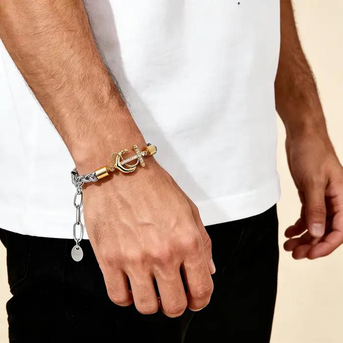Bracelet ancre en acier inoxydable avec chaîne tressée en zircon cubique