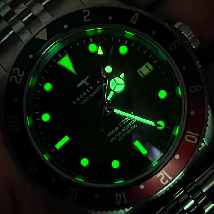 DAGGERAXE – montre de plongée pour hommes, 39mm GMT, automatique, mécanique, étanche à 100M, miroir saphir lumineux C3, lunette Cola NH34
