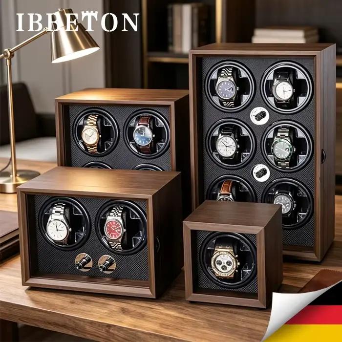 IBBETON Boîte à montres automatique en bois grain noyer noir