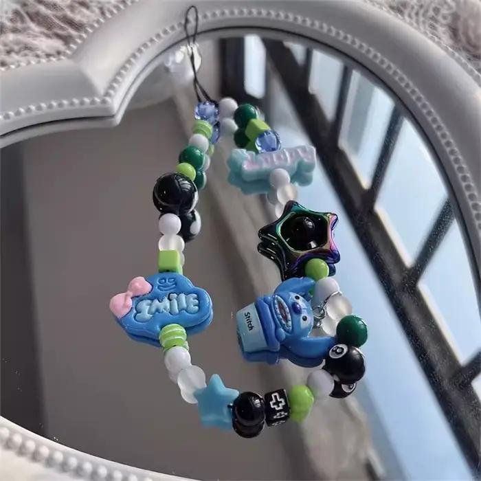 Bracelet de téléphone portable Disney Stitch, lanière pour iPhone Samsung Huawei Xiaomi, étui en perles Anti-perte, porte-clés de voiture