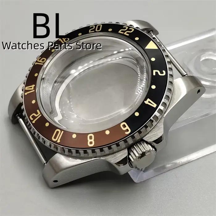 Boîtier de Montre Vintage Brossé avec Insert de Lunette Noire et Marron