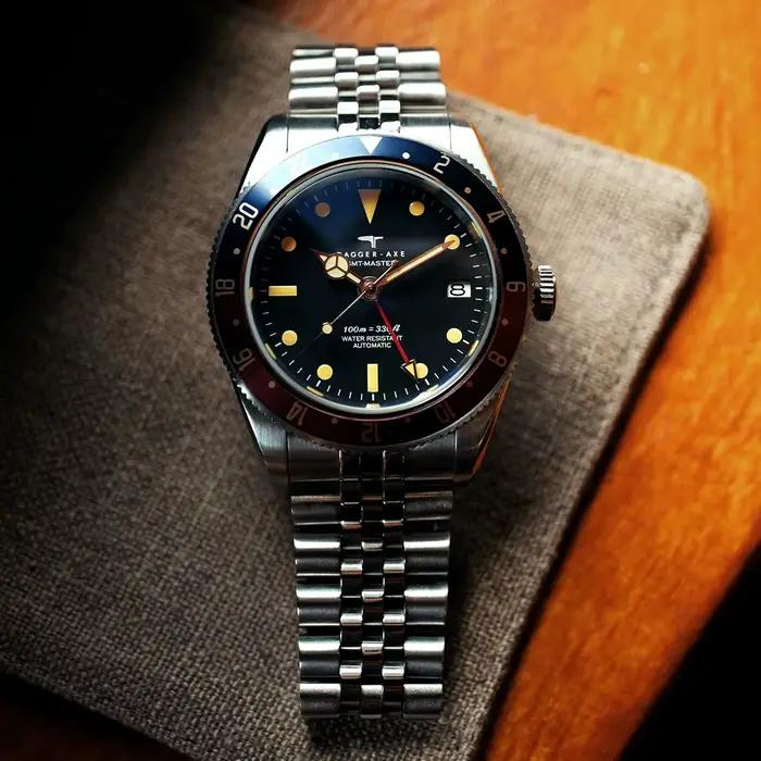 DAGGERAXE – montre de plongée pour hommes, 39mm GMT, automatique, mécanique, étanche à 100M, miroir saphir lumineux C3, lunette Cola NH34