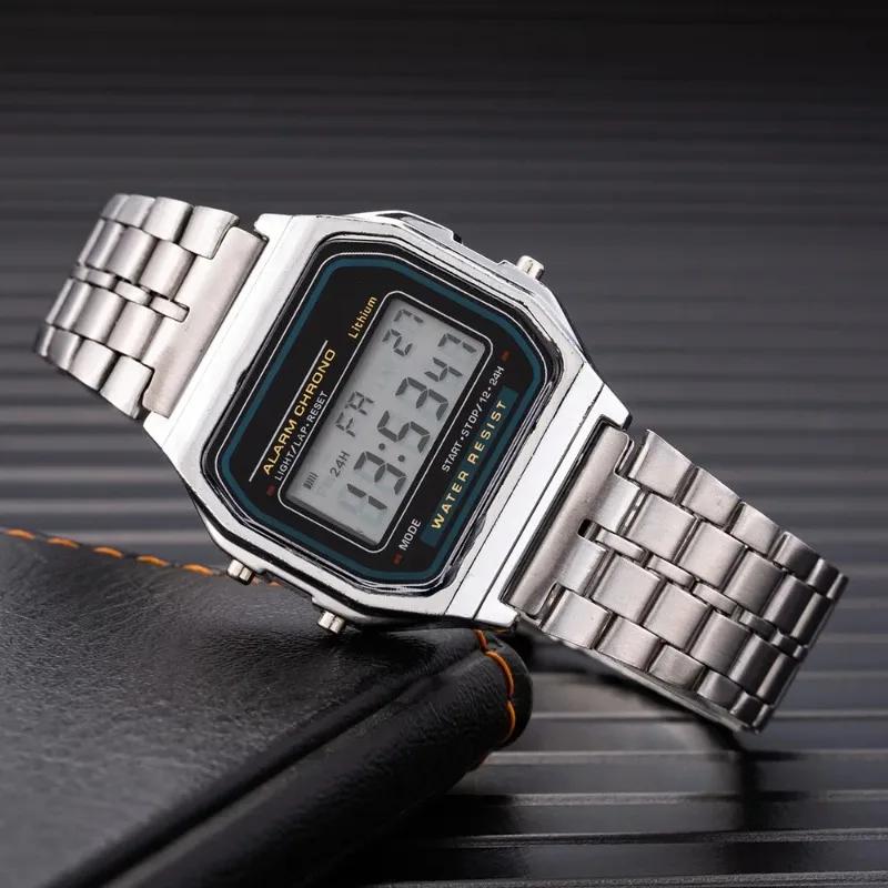 Montre numérique LED de luxe pour homme, montre-bracelet électronique en acier inoxydable, simple, s