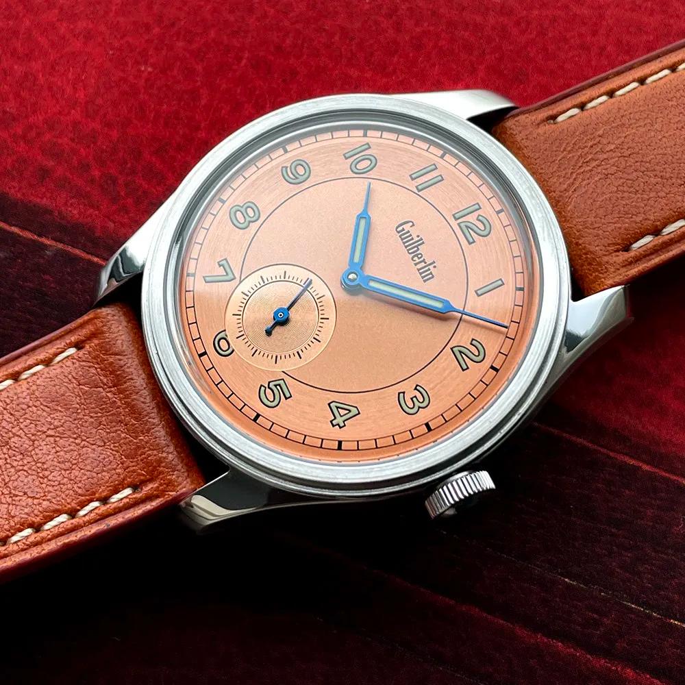 Montre pour homme de style vintage, cadran bleu, diamètre de 38 mm, mouvement mécanique à remontage