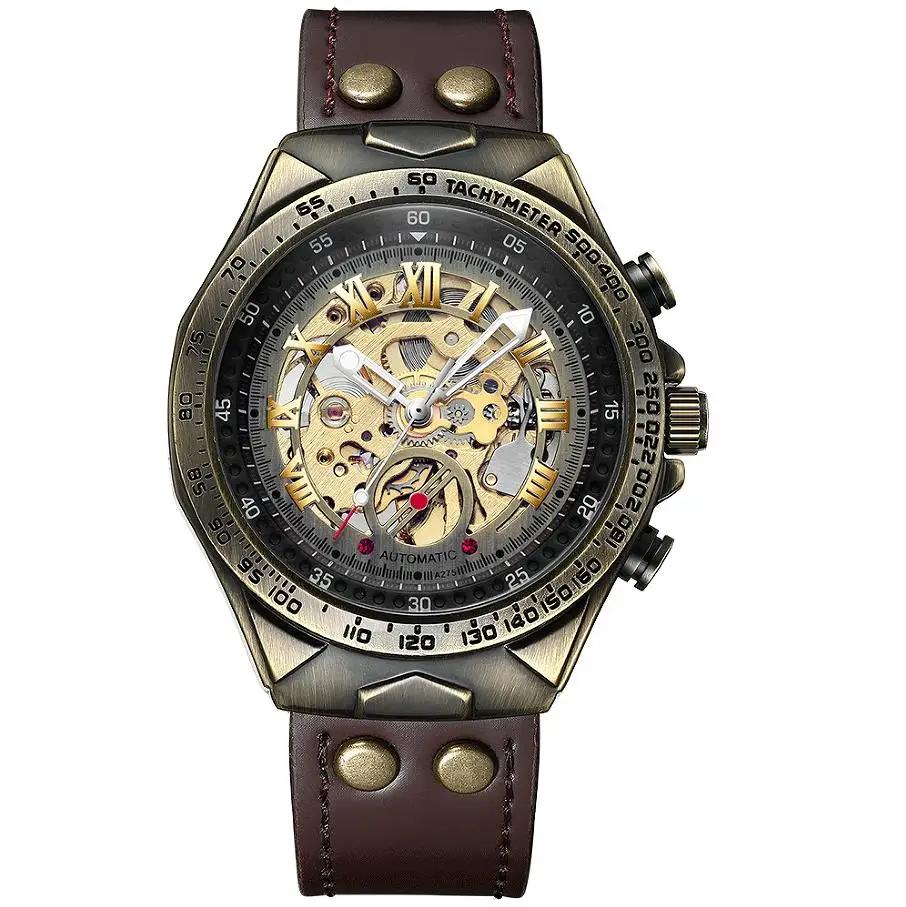 BINBOND, montre-bracelet mécanique vintage pour hommes, avec affichage lumineux, étanche, à remontag