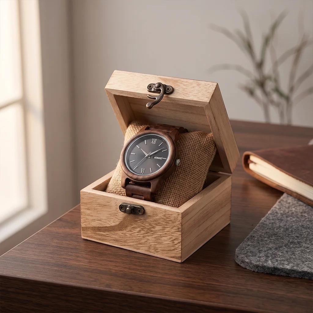 Montre pour homme, montre en bois, affichage de la date et du jour de la semaine, montres élégantes,