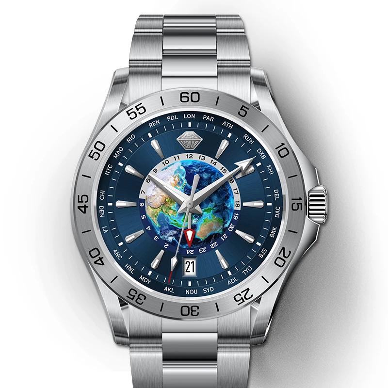Montre mécanique pour homme LOBINNI L19067, acier inoxydable, saphir luminescent, étanche, luxe, mou