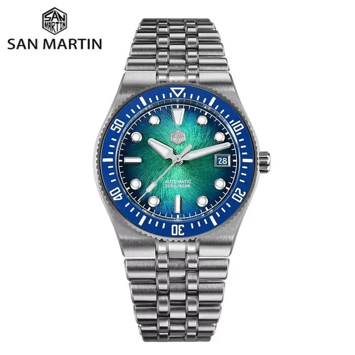 San Martin 40mm Miyota 9015 émail Vortex JianZhan cadran hommes montre plongée mécanique Bracelet intégré BGW-X1 20Bar SN0148GB-1