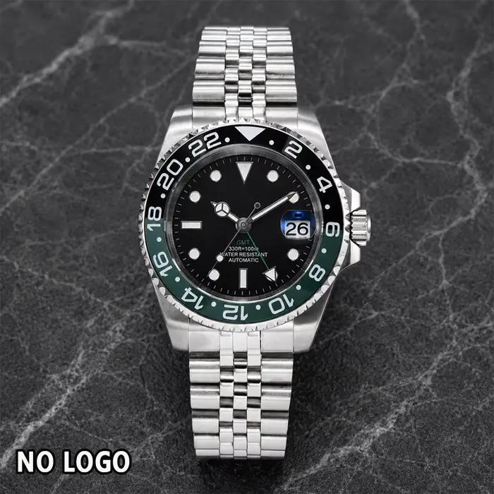 Montre pour homme avec mouvement Peacock GMT de 40 mm, acier inoxydable 316L, verre saphir, rotation