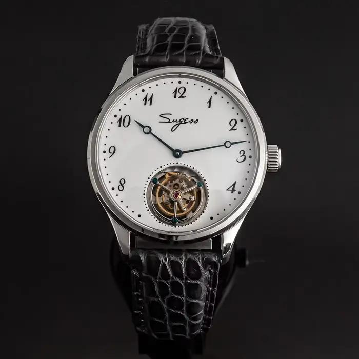 Sugess luxe Tourbillon hommes montre mécanique main vent Original ST8230 mouvement cadran en céramiq