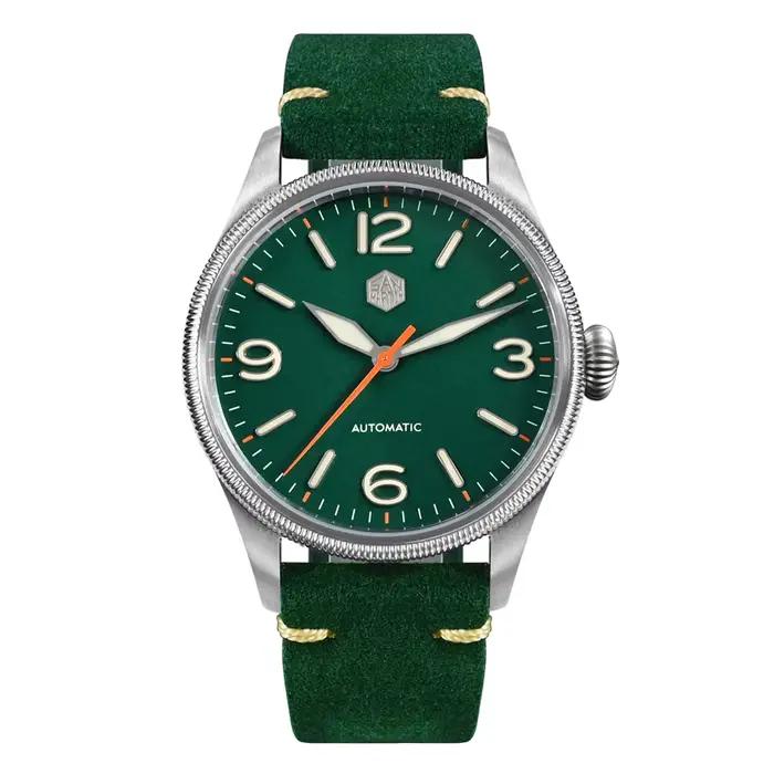 San Martin 38.5mm NH35 Montre Pilote Pour Homme Montre-Bracelet Étanche Rétro dehors Shoous 10Bar Mo