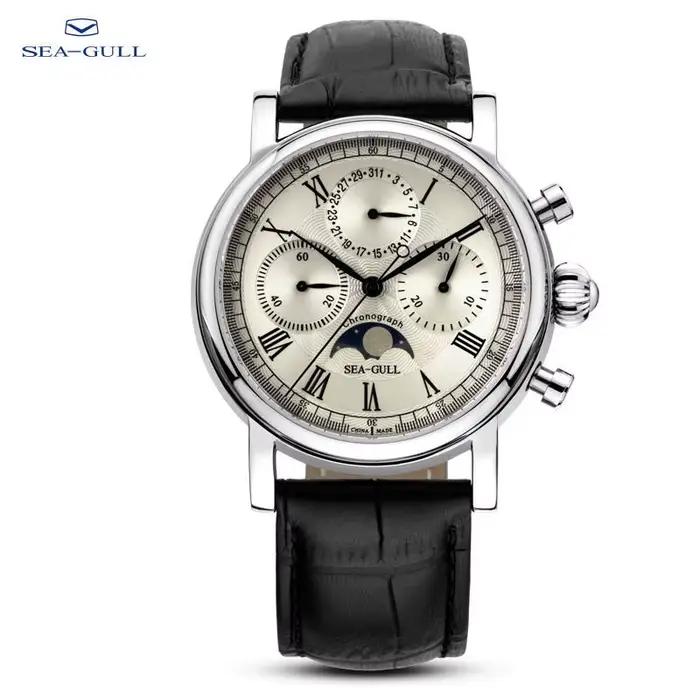 Seagull Master Series montre mécanique manuelle de luxe Phase de lune chronographe calendrier complet montre-bracelet 41mm saphir M199s