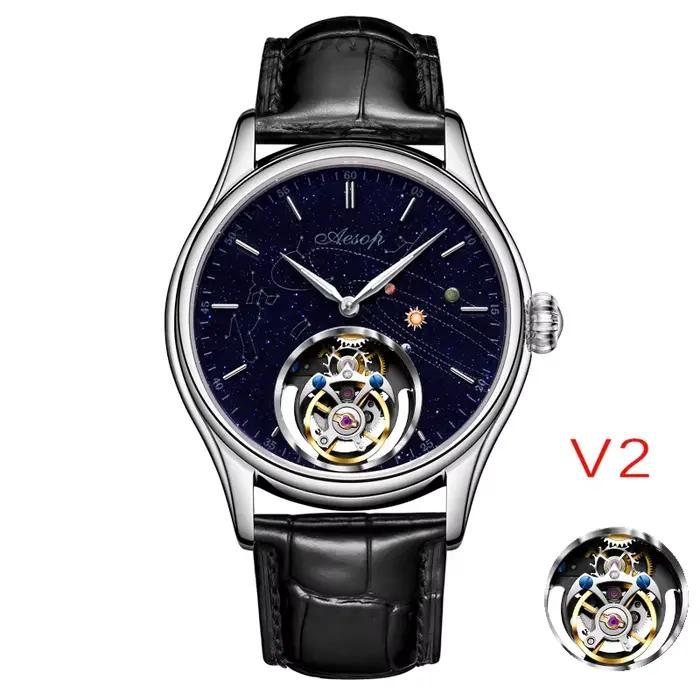 AESOP véritable Tourbillon volant squelette montres montre pour hommes de luxe haut marque mécanique