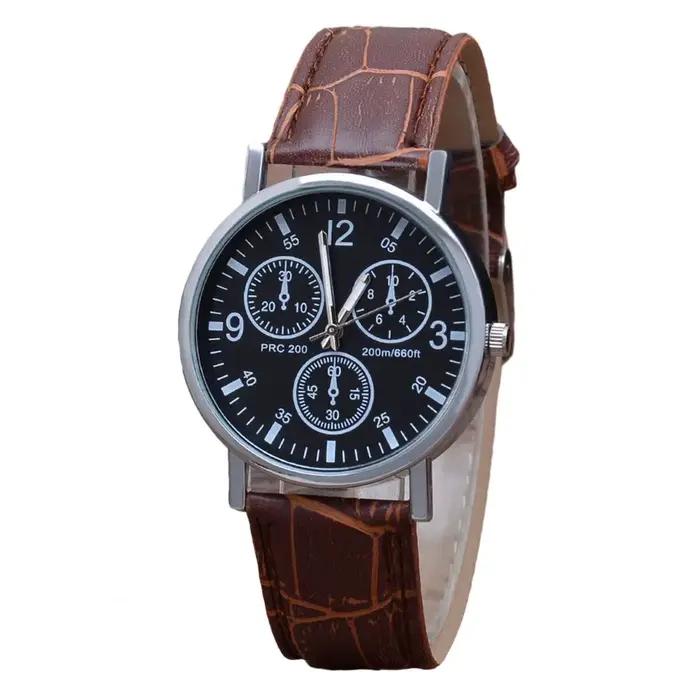 Montre à Quartz pour hommes, cadran rond, élégante, bracelet en Faux cuir réglable, haute précision,