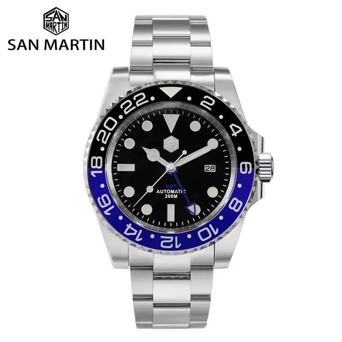 Montre mécanique San Martin luxe GMT Hangzhou 6460 automatique pour hommes résistante à l'eau 200m occassions sport plongée quartz acier inoxydable 316L saphir lumineuse