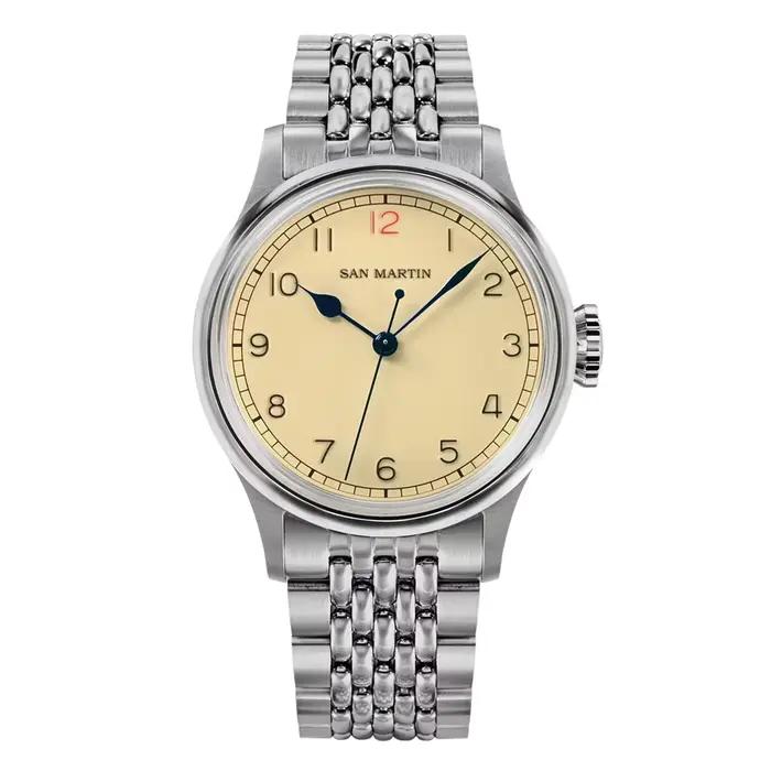 San Martin 38.5mm montre pilote rétro en acier inoxydable NH35 Simple Style militaire hommes montre-