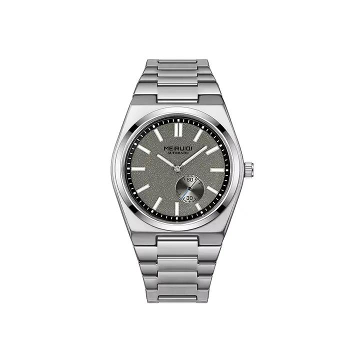 Montre mécanique pour homme avec cadran fermé à barres non numérotées en argent, magnifique, pour le