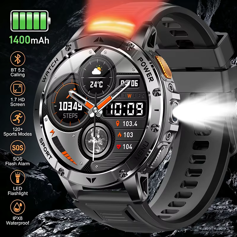 Montre connectée avec écran IPS de 1,7 pouces, batterie de 1400 mAh, étanche IPX8, plus de 120 modes