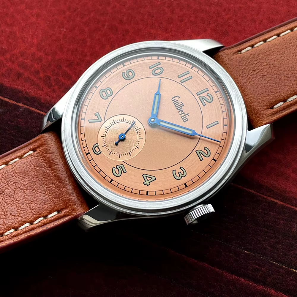 Montre pour homme de style vintage, cadran bleu, diamètre de 38 mm, mouvement mécanique à remontage 