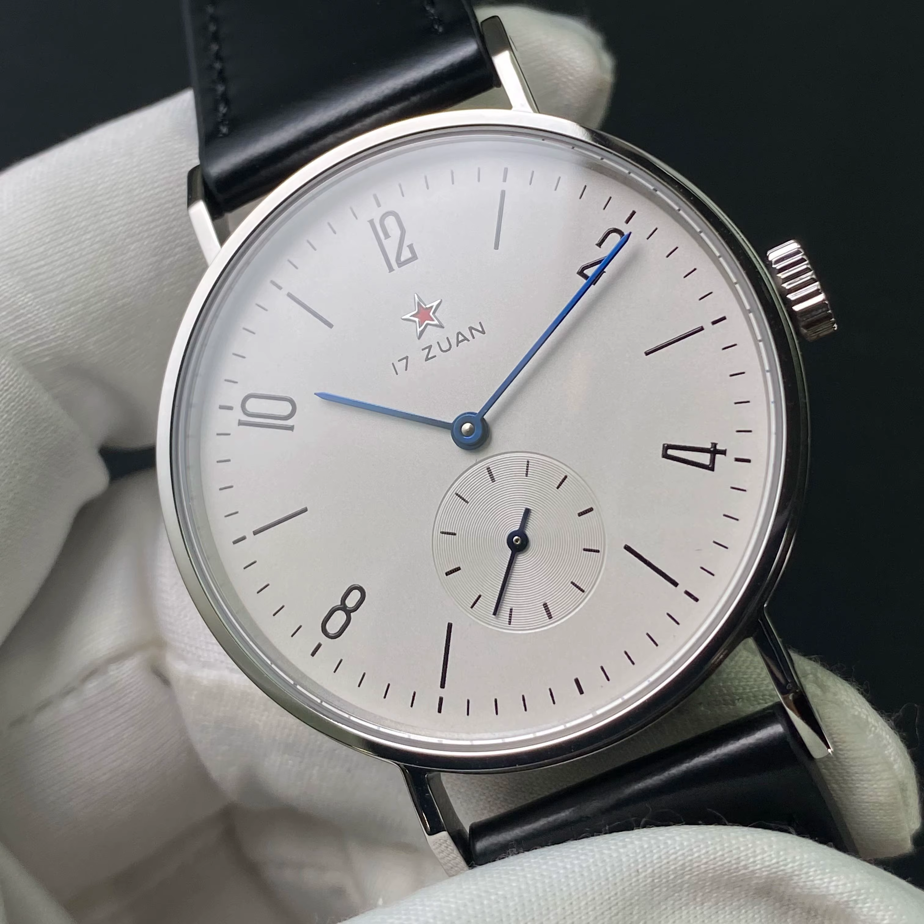 Montre mécanique pour homme minimaliste Bauhaus à remontage manuel, mouvement Seagull authentique, a