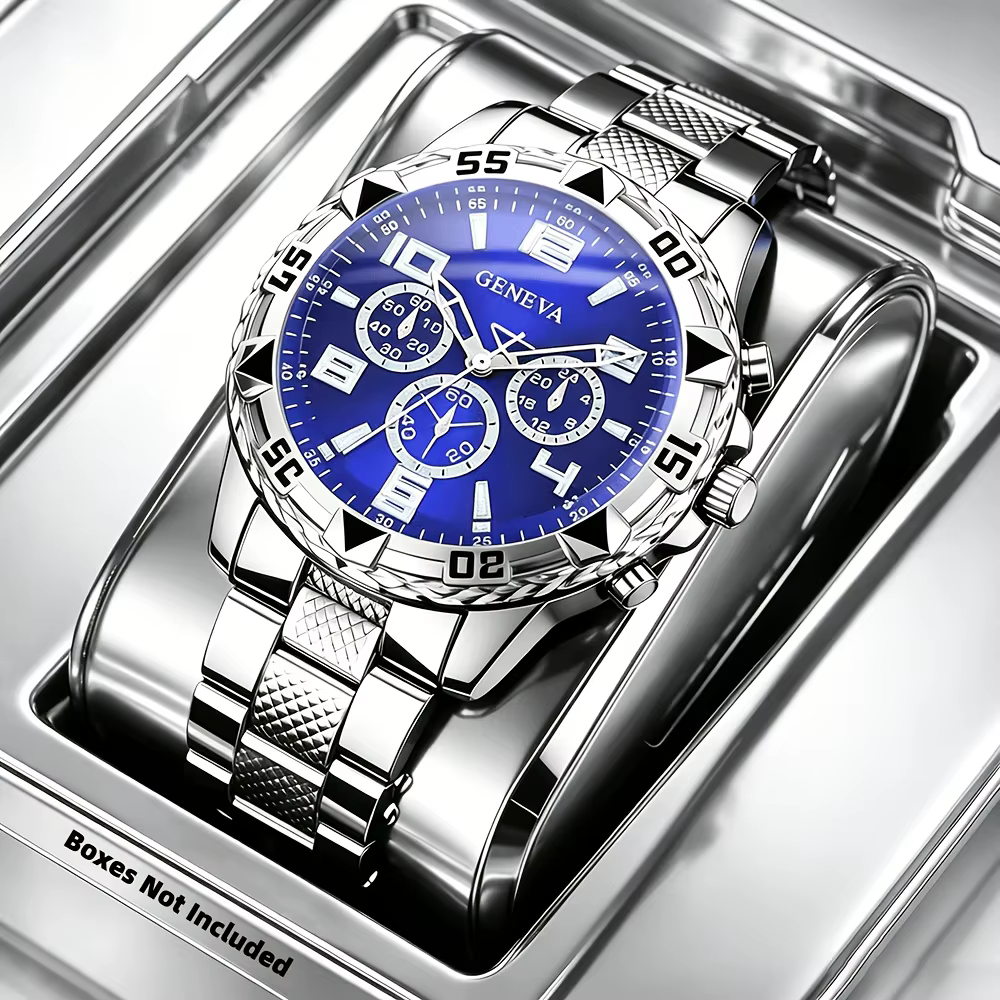 Montre de ville pour hommes – Montre à quartz ronde et élégante, bracelet en acier inoxydable, dotée