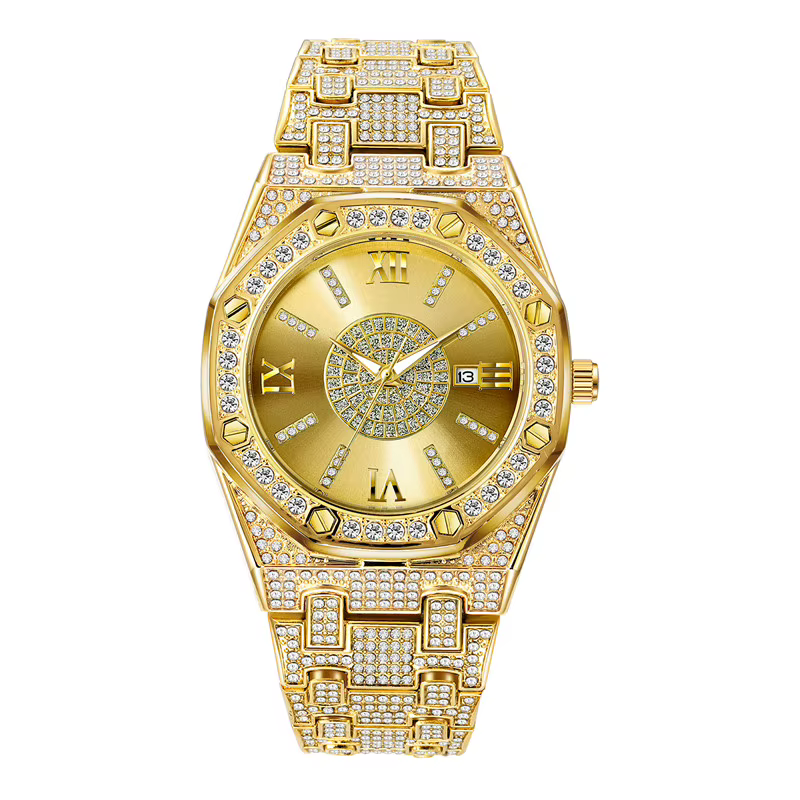 1 pièce / lot Montres de marque cool pour hommes, style hip-hop, entièrement serties de diamants, br