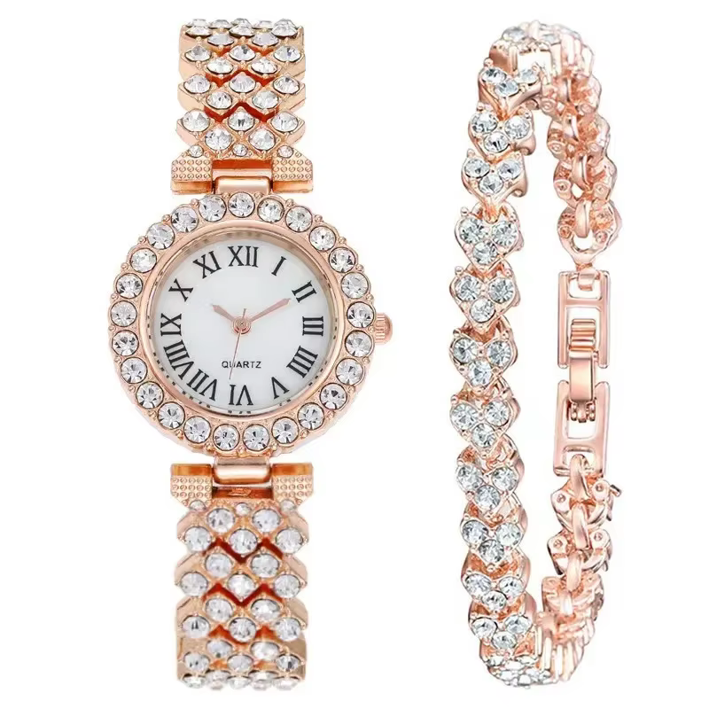 Montre pour femmes, montre analogique à quartz ornée de strass, ensemble bracelet, montre pour fille