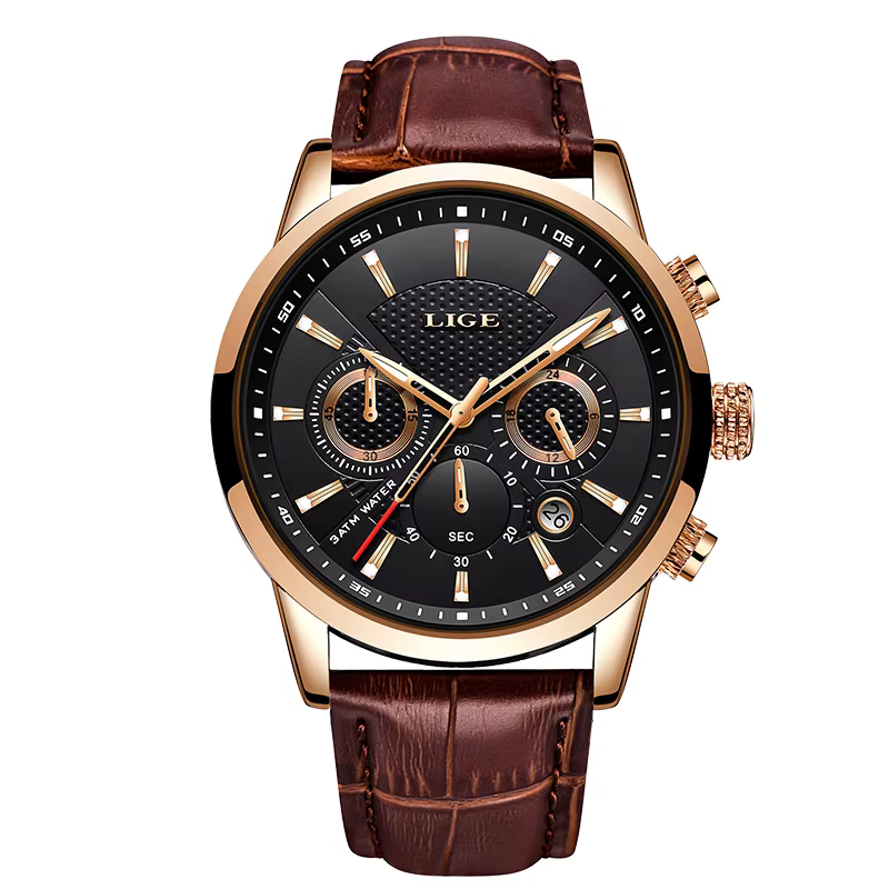 LIGE – montre à Quartz pour hommes, chronographe en cuir, étanche, Sport, Date automatique, nouvelle
