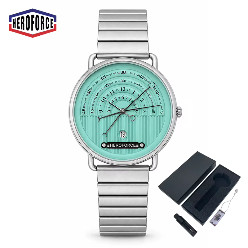 Montre HEROFORCE avec cadran unique pour homme, bracelet en acier noir et or, montre à quartz avec c