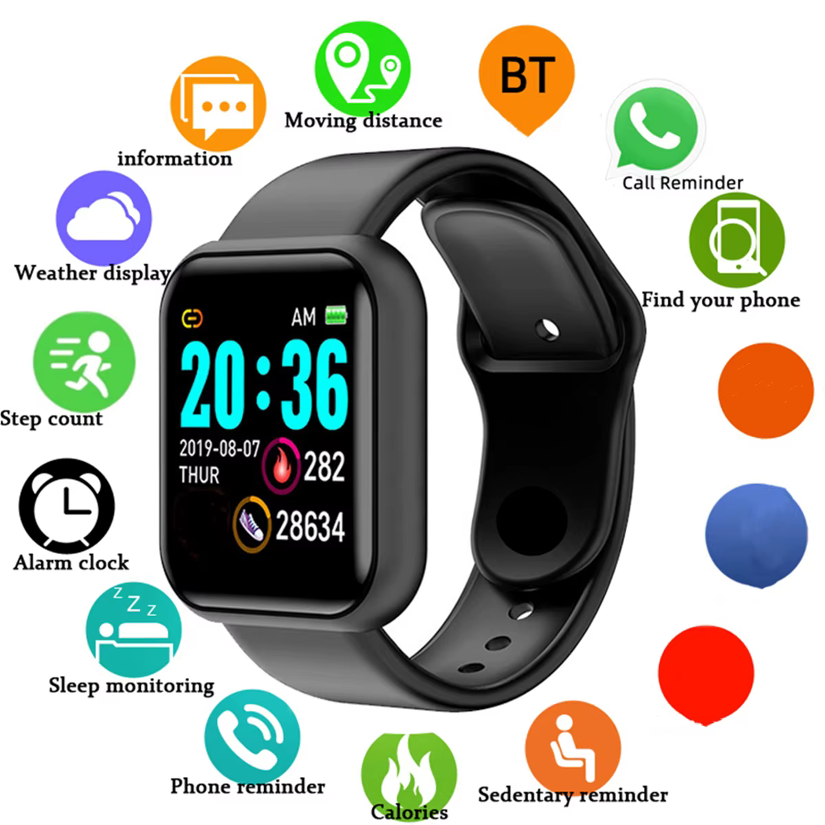 Montre connectée pour femmes et hommes, montre-bracelet Bluetooth, lecteur de musique, Fitness, Spor