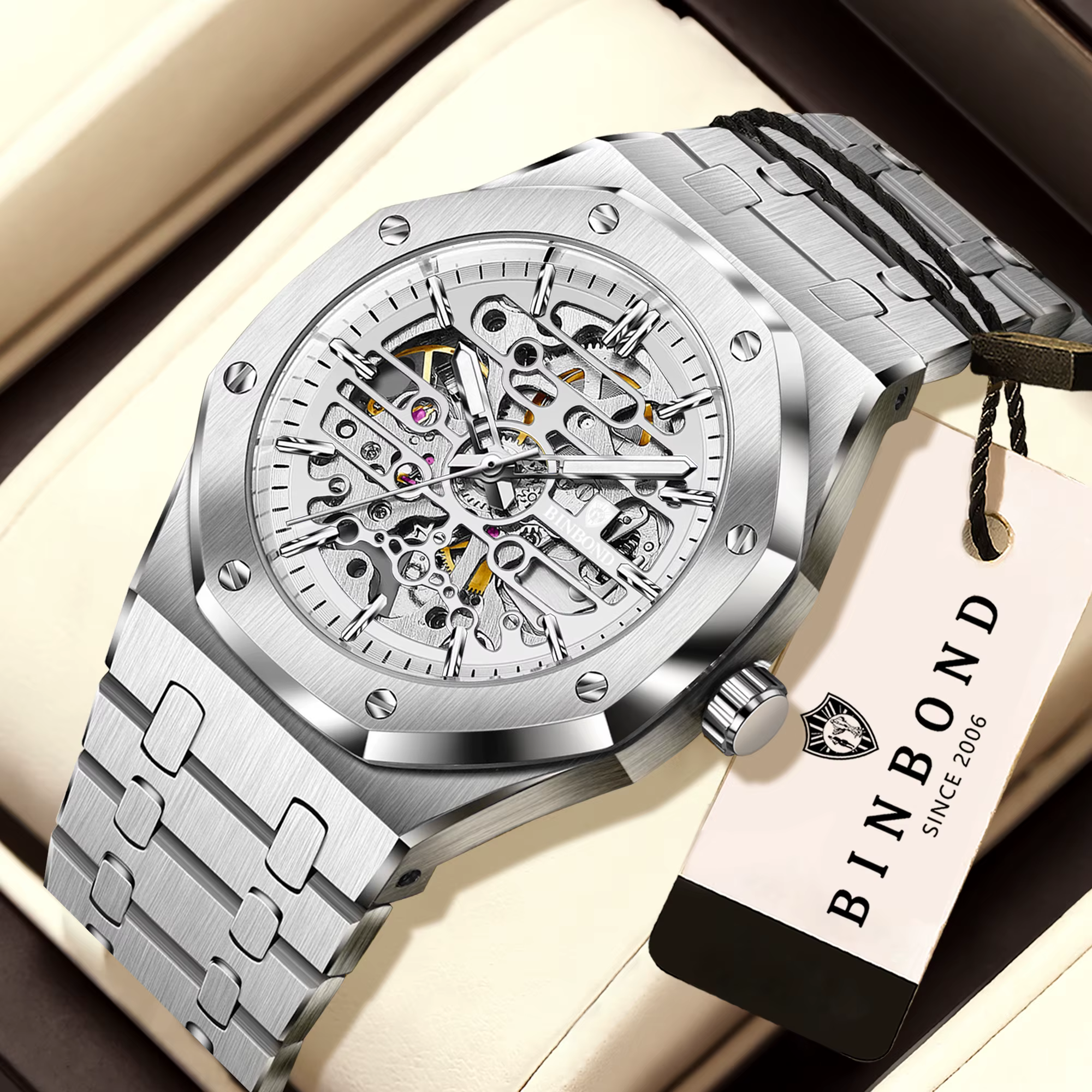 Montres mécaniques tourbillon BINBOND pour hommes, montre de luxe lumineuse et étanche pour hommes,