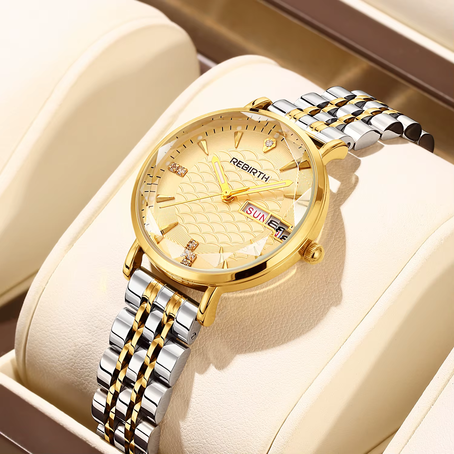 Montre d'affaires classique et élégante avec affichage du calendrier, mouvement à quartz et bracelet