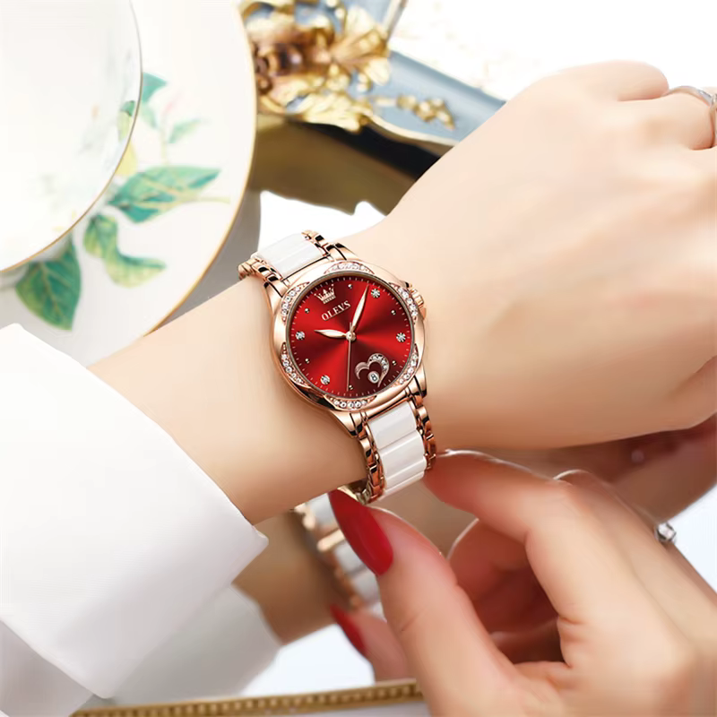 OLEVS-Montre de Luxe Étanche pour Femme, Céramique, existent, Mécanique, Cadeau