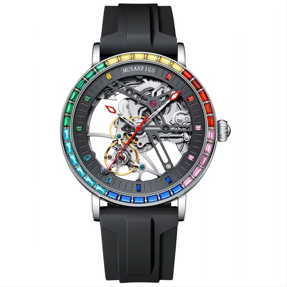 MUSANFIGO Nouvelle montre mécanique entièrement automatique ajourée pour homme, montre étanche lumin